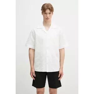 Drôle de Monsieur cămașă din bumbac La Chemise Brodee Tapisserie barbati, culoarea alb, cu guler clasic, relaxed, G-SH213-CO196-WT imagine