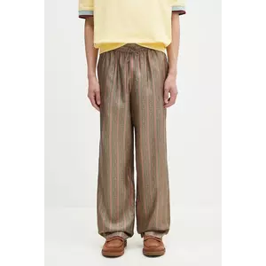 Drôle de Monsieur pantaloni de mătase Le Pantalon Rayure Fleuries barbati, culoarea maro, drept, G-BP184-SE008-LPI imagine