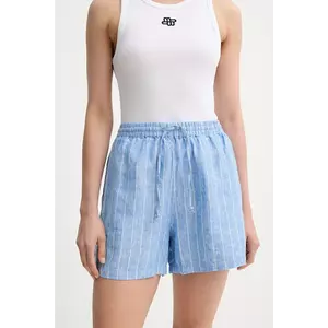 Samsoe Samsoe pantaloni scurți din in MAREN culoarea verde, uni, high waist, F23900001 imagine