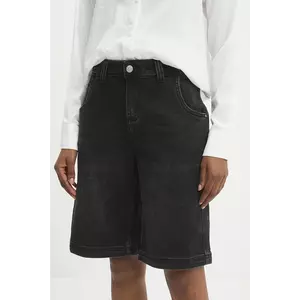 Answear Lab pantaloni scurti jeans culoarea negru, neted, high waist imagine