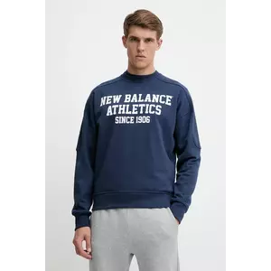 New Balance hanorac de bumbac culoarea bleumarin, cu imprimeu, MT51521NNY imagine