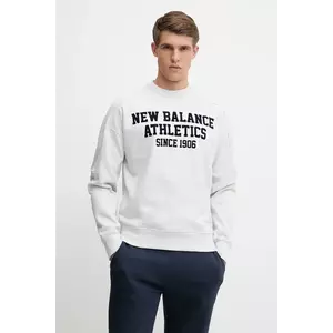 New Balance hanorac de bumbac culoarea gri, cu imprimeu, MT51521AHH imagine