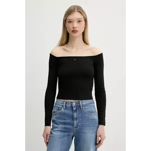 Tommy Jeans longsleeve culoarea negru, cold shoulder, DW0DW20919 imagine