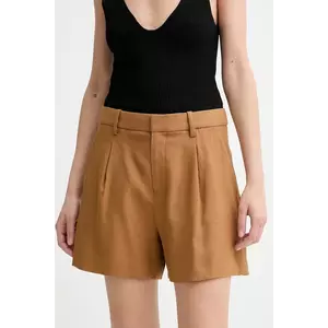 A.L.C. pantaloni scurți din in Charles culoarea maro, uni, medium waist, 2PANT01158 imagine