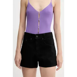 Miss Sixty pantaloni scurți din denim culoarea negru, uni, high waist, 6S2JJ3310T imagine