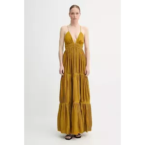 BA&SH rochie WASTA culoarea galben, maxi, evazată, 1E25WAST imagine