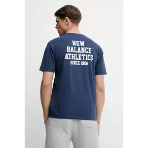 New Balance tricou din bumbac culoarea bleumarin, cu imprimeu, MT51526NNY imagine