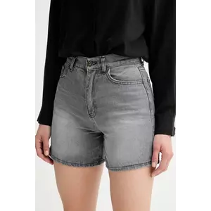 Answear Lab pantaloni scurti jeans culoarea gri, neted, high waist imagine