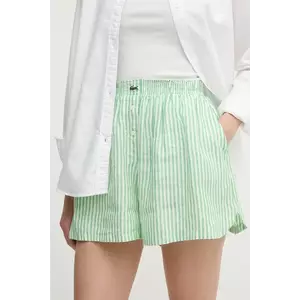 Lacoste pantaloni scurți din in culoarea verde, cu imprimeu, high waist, FF0226 imagine