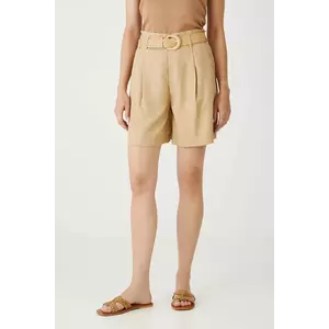 Medicine pantaloni scurti culoarea bej, neted, high waist imagine