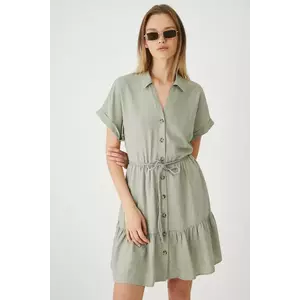 Medicine rochie din in culoarea verde, mini, evazati imagine