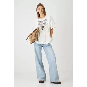 Medicine bluza din amestec de in culoarea alb, in modele florale imagine