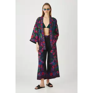 Medicine pantaloni culoarea negru, fason culottes, medium waist imagine