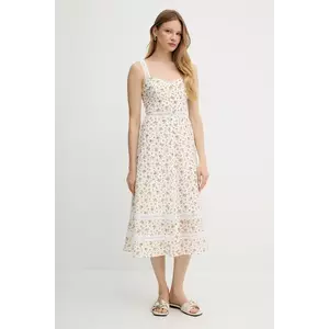 Weekend Max Mara rochie de mătase culoarea bej, midi, evazată, 2515221023600 imagine
