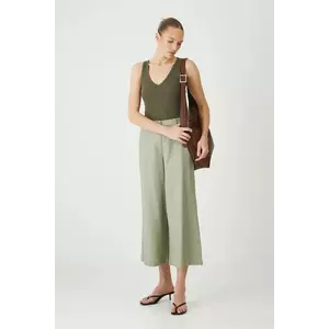 Medicine pantaloni din in culoarea verde, fason culottes, high waist imagine