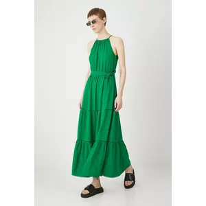 Medicine rochie din amestec de in culoarea verde, maxi, evazată imagine