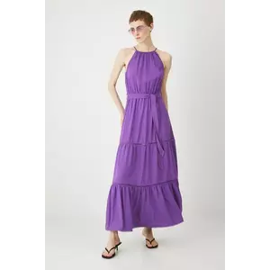 Medicine rochie din amestec de in culoarea violet, maxi, evazată imagine