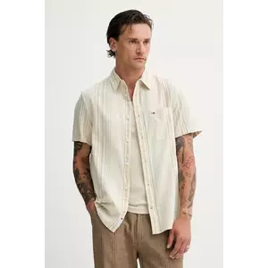 Tommy Jeans camasa din bumbac barbati, culoarea bej, cu guler clasic, regular, DM0DM21302 imagine