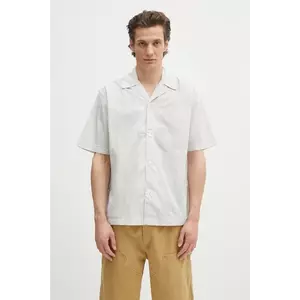 Norse Projects cămașă din bumbac Mads Poplin Stripe SS culoarea alb, cu guler clasic, relaxed, N40.0831.0957 imagine