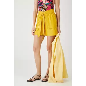 Medicine pantaloni scurti din in culoarea galben, neted, high waist imagine