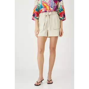 Medicine pantaloni scurti din in culoarea bej, neted, high waist imagine