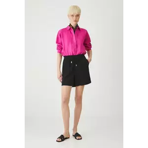 Medicine pantaloni scurți din amestec de in culoarea negru, neted, medium waist imagine