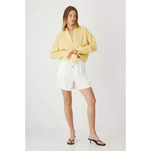 Medicine pantaloni scurți din amestec de in culoarea bej, neted, medium waist imagine