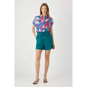 Medicine pantaloni scurți din amestec de in culoarea verde, neted, medium waist imagine