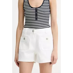 Morgan pantaloni scurți jeans culoarea alb, uni, high waist, SHAMIZ1 imagine