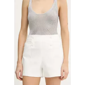 Morgan pantaloni scurți culoarea alb, uni, high waist, SHEON imagine