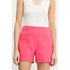 Morgan pantaloni scurți culoarea roz, uni, high waist, SHEON imagine