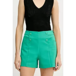 Morgan pantaloni scurți culoarea verde, uni, high waist, SHEON imagine