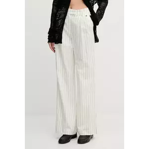 Pedro del Hierro pantaloni din amestec de in culoarea bej, lat, high waist, 7609760 imagine