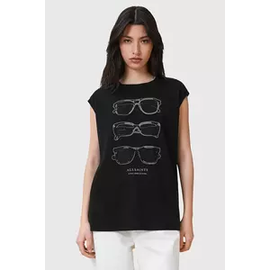 AllSaints bluză din bumbac SUNNIES culoarea negru, cu imprimeu, W163JC imagine