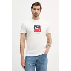 Tommy Jeans tricou din bumbac culoarea alb, cu imprimeu, DM0DM21940 imagine