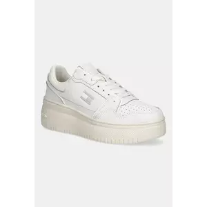 Tommy Jeans sneakers din piele TJW RETRO BASKET FLATFORM culoarea alb, EN0EN02840 imagine