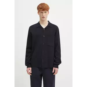 Norse Projects cardigan din lână Nicolai Merino Cotton Milano Jacket culoarea bleumarin, N45.0619.7004 imagine