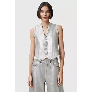 AllSaints vestă din bumbac ANDREA culoarea argintiu, de tranziție, W127PC imagine