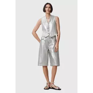 AllSaints pantaloni scurți din bumbac LOUIE culoarea argintiu, uni, high waist, W068EC imagine