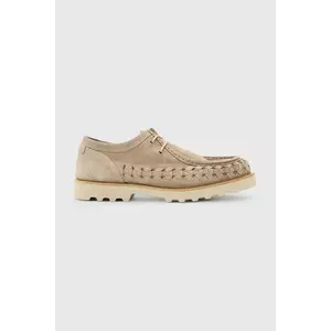 AllSaints pantofi de piele întoarsă Skiff Woven Shoe culoarea bej, M057FC imagine
