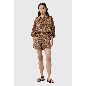 AllSaints pantaloni scurți din amestec de mătase CHARLI culoarea portocaliu, cu imprimeu, high waist, W037TC imagine