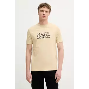 Karl Lagerfeld tricou din bumbac culoarea bej, cu imprimeu, 553225.755036 imagine