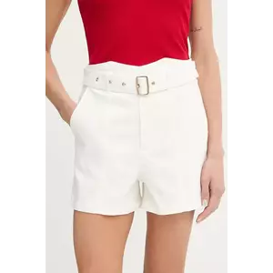 Morgan pantaloni scurți culoarea bej, uni, high waist, SHERIM imagine