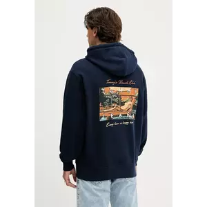 Tommy Jeans hanorac de bumbac culoarea bleumarin, cu glugă, cu imprimeu, DM0DM21373 imagine