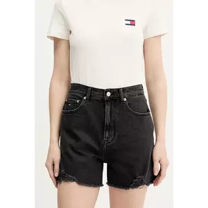 Tommy Jeans pantaloni scurți jeans culoarea negru, uni, high waist, DW0DW21381 imagine