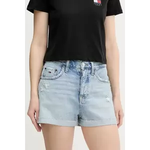 Tommy Jeans pantaloni scurți jeans uni, high waist, DW0DW21055 imagine