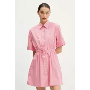 Tommy Jeans rochie din bumbac culoarea roz, mini, evazată, DW0DW20617 imagine