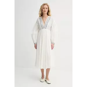 A.P.C. rochie din bumbac robe anni culoarea bej, midi, evazată, COHHH.F35203 imagine