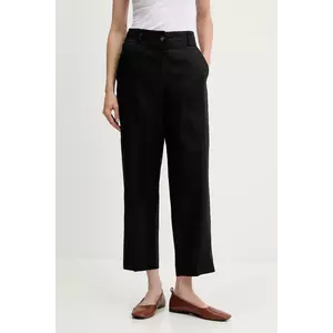 United Colors of Benetton pantaloni din in culoarea negru, drept, high waist, 4AGHDF06R imagine