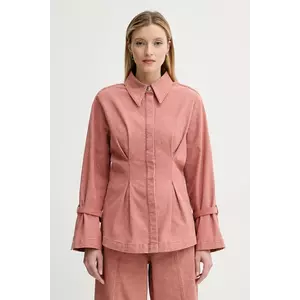 Gestuz camasa femei, culoarea portocaliu, cu guler clasic, slim, 10909937 imagine